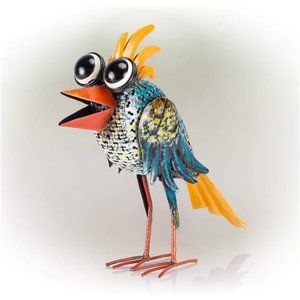 11" Tall Metal Wide-Eyed Bird Standing Yard Statue Decoration,Multicolor Outdoor
